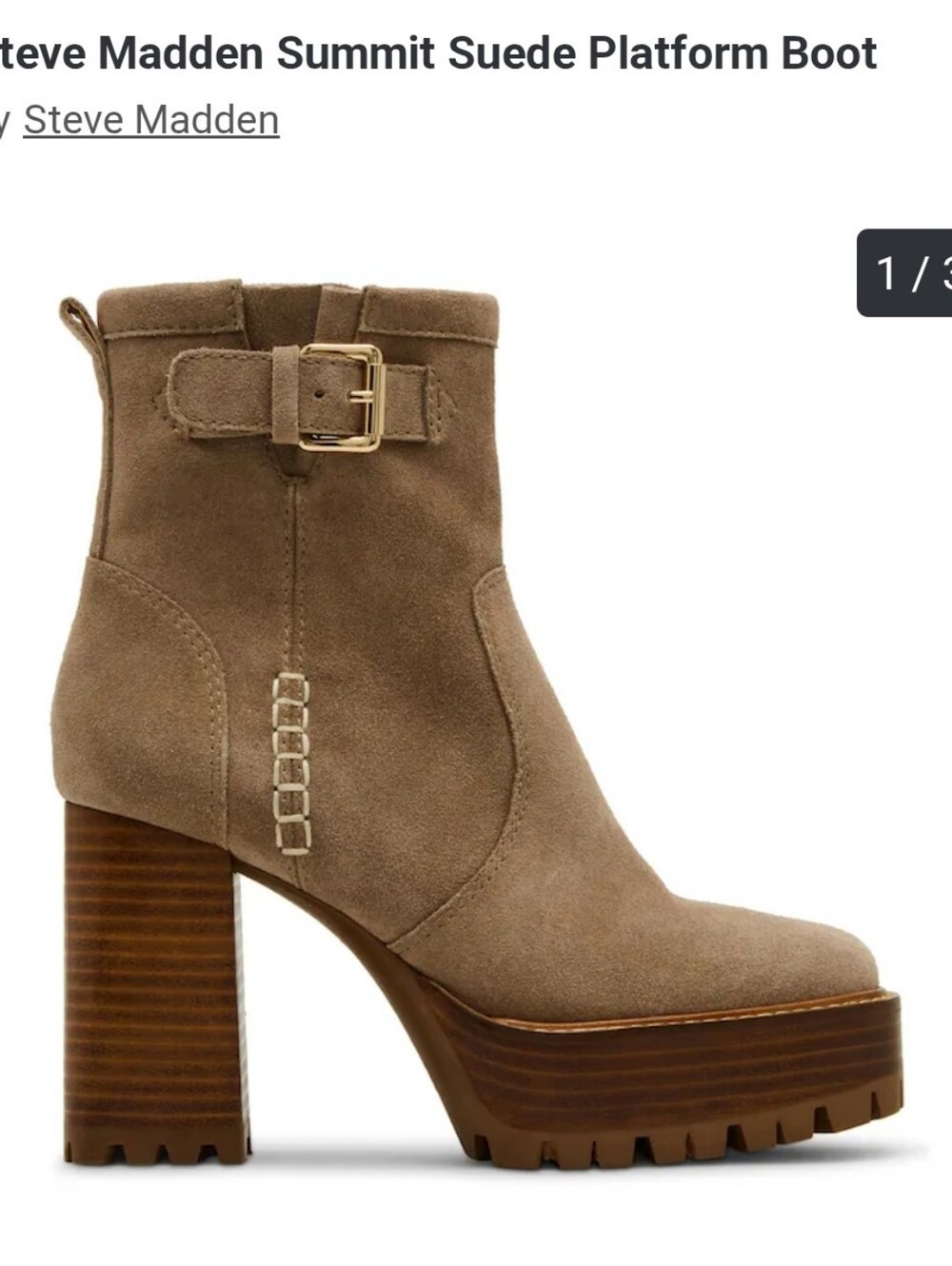 Steve Madden Summit Taupe Suede Platform Block Brown Heel Bootie Boot NEW